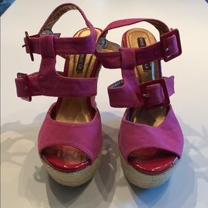 Shoe Republic LA Pink Red Fabric Wedges